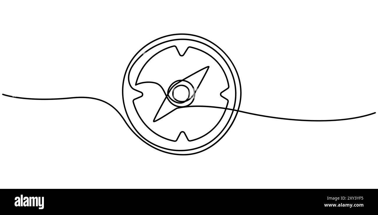 One continuous single line of compass for navigation isolated on white ...