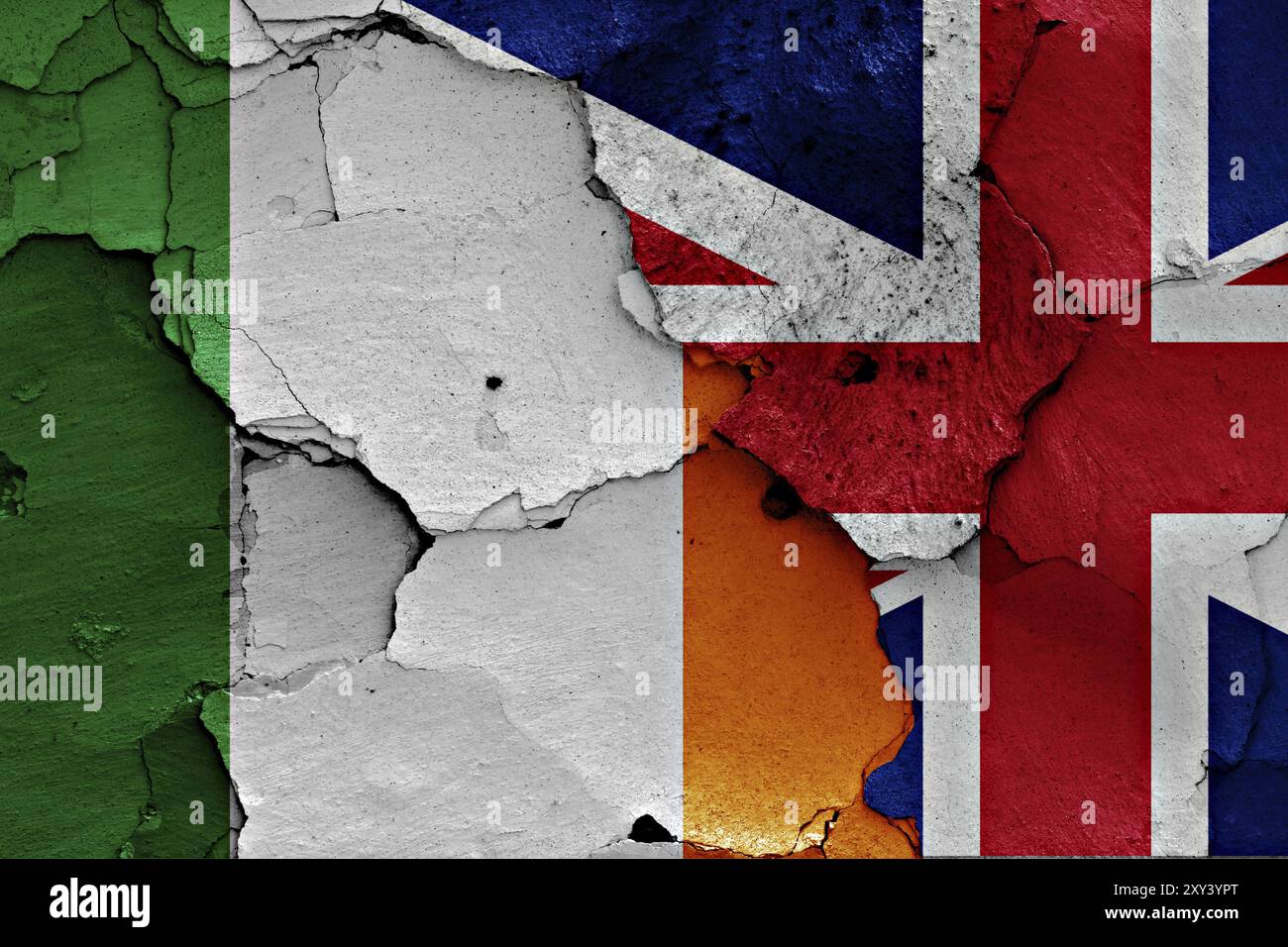 Flags of Ireland and UK painted on cracked wall Stock Photo - Alamy