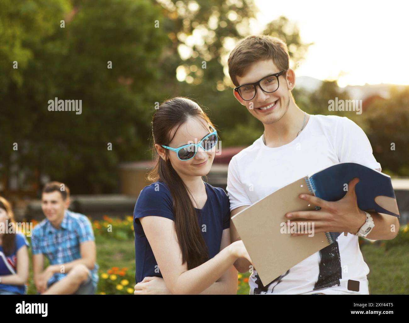 Teenage students comparing notes hi-res stock photography and images ...