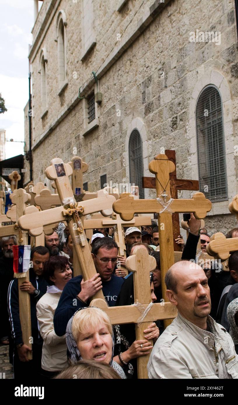 Good Friday procession in the Via dolorosa in the old city of Jerusalem ...