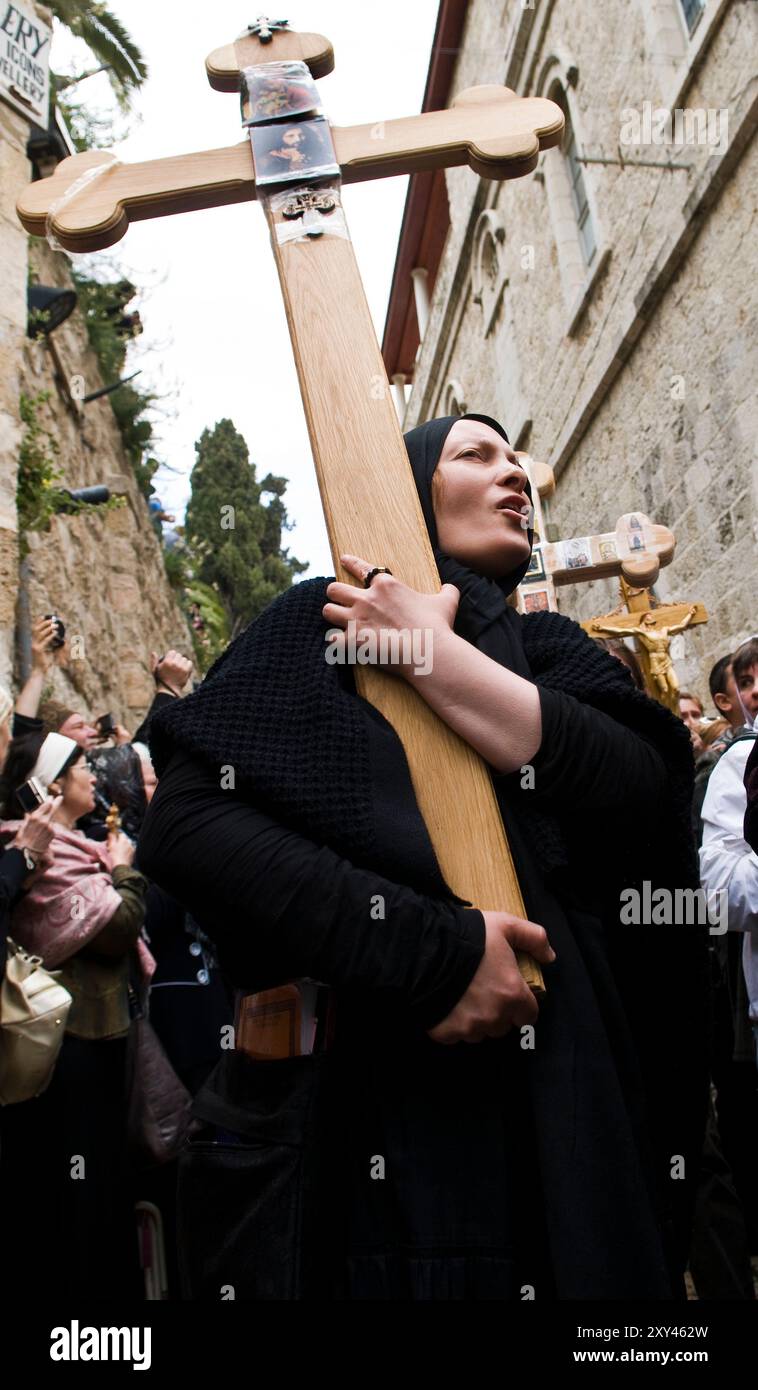 Good Friday procession in the Via dolorosa in the old city of Jerusalem ...
