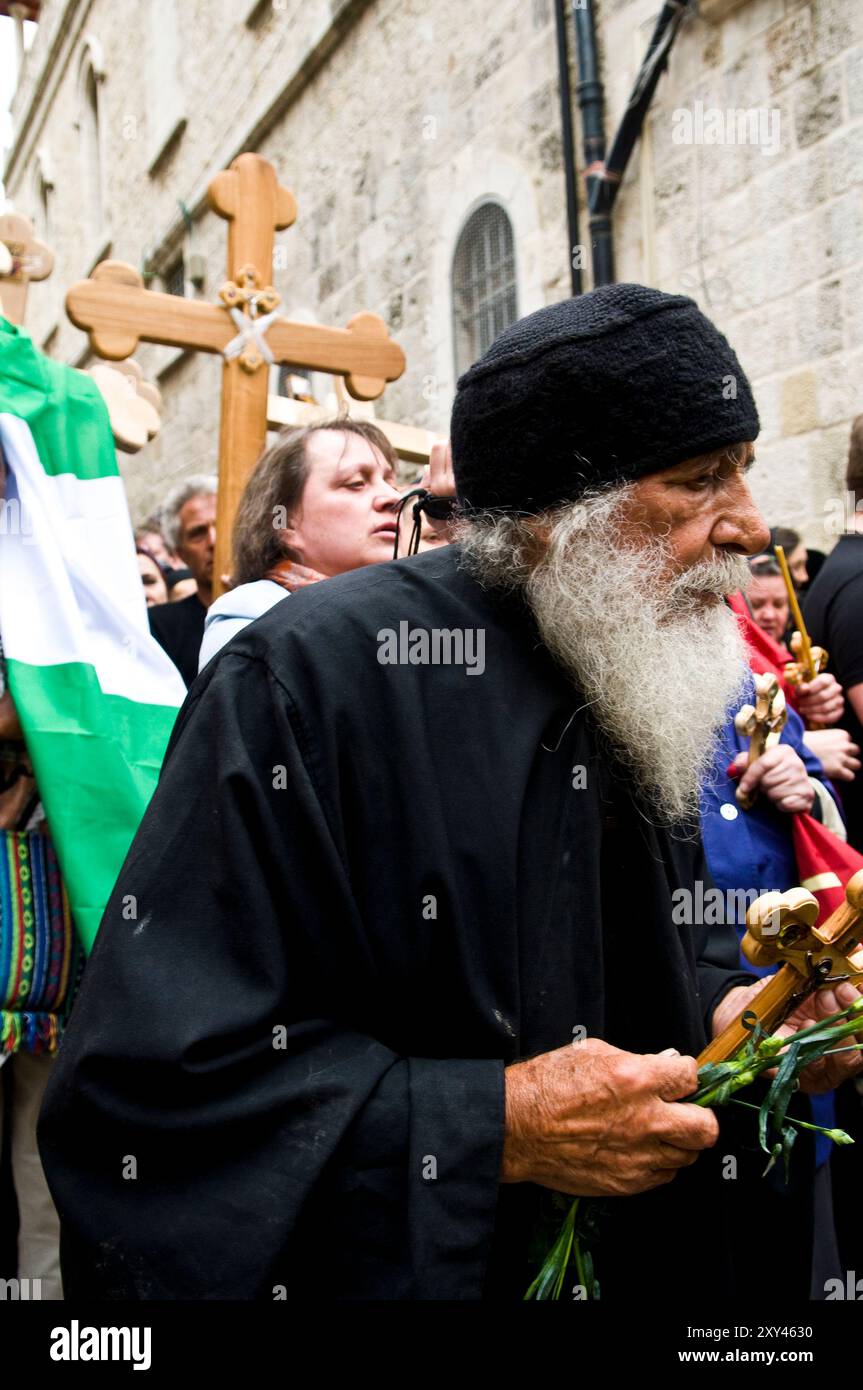 Good Friday procession in the Via dolorosa in the old city of Jerusalem ...