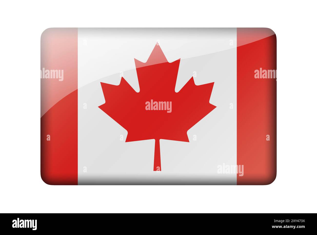 The Canadian flag. Rectangular glossy icon. Isolated on white ...
