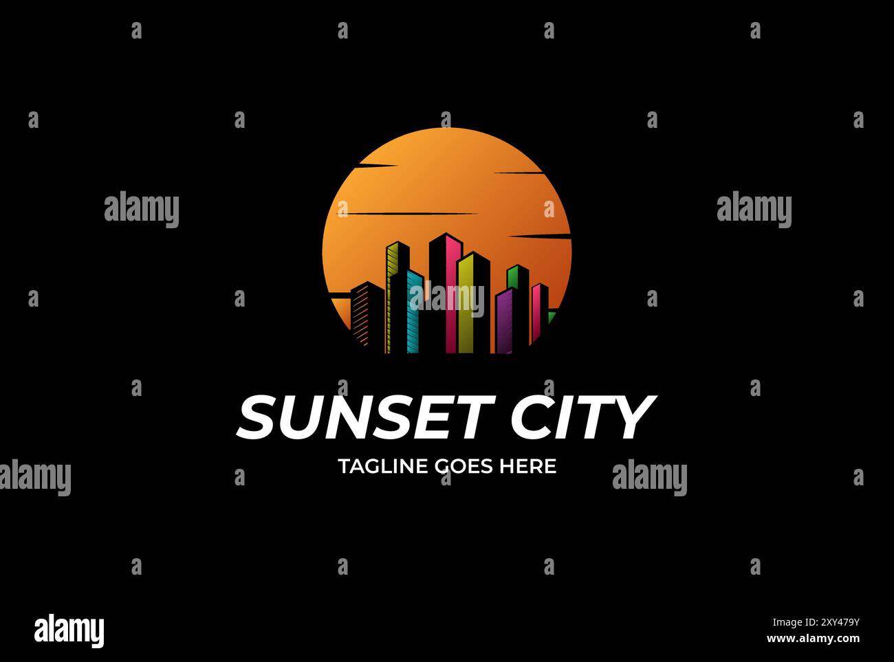Sunset Urban City Town Building Silhouette Logo Design Vector Stock ...