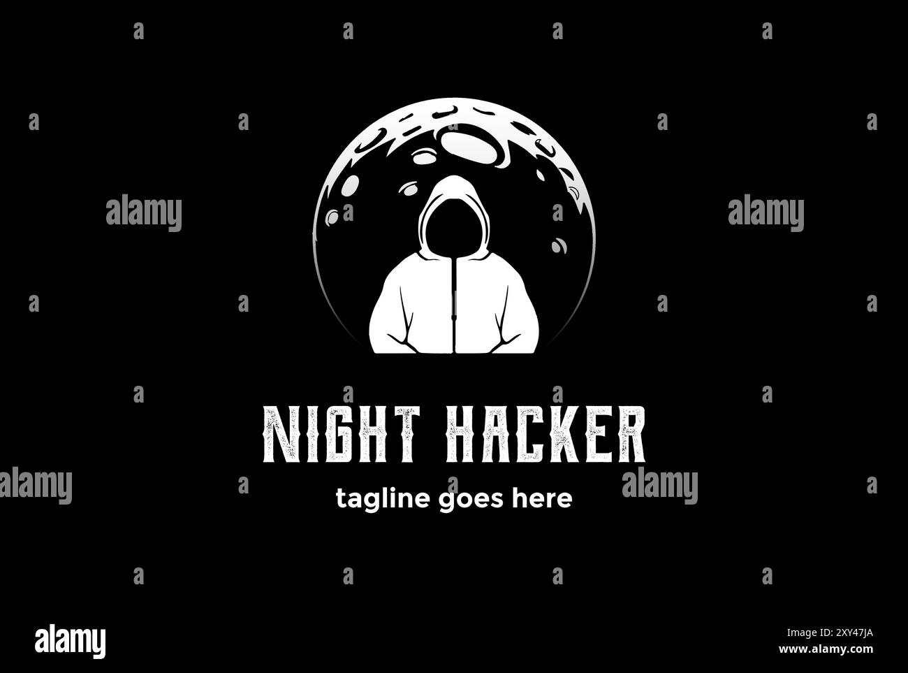 Dark Night Moon with Mysterious Man for Hacker Logo Design Stock Vector