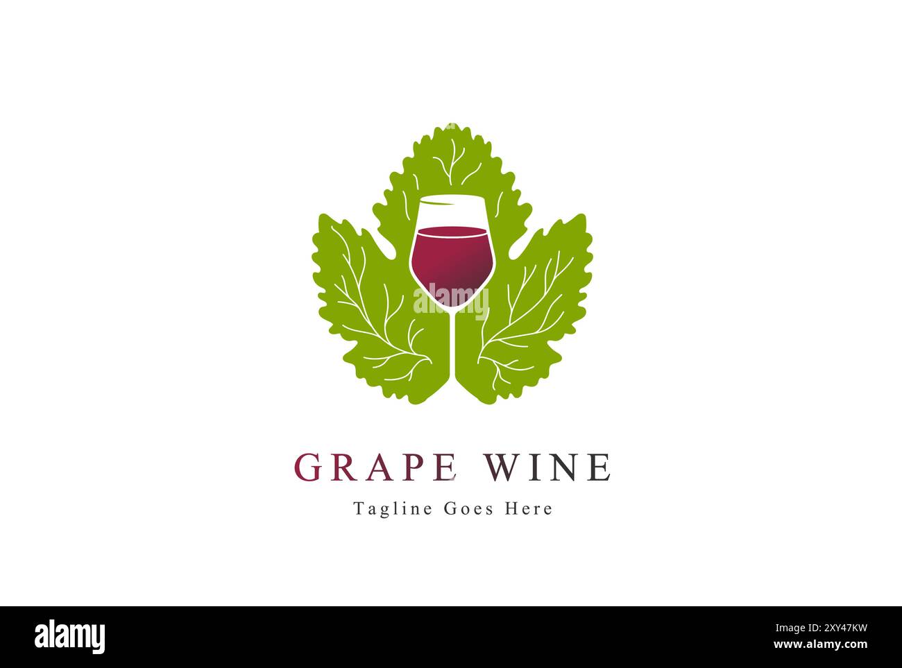 Green Grape Leaf with Wine Whiskey Glass Logo Design Vector Stock Vector