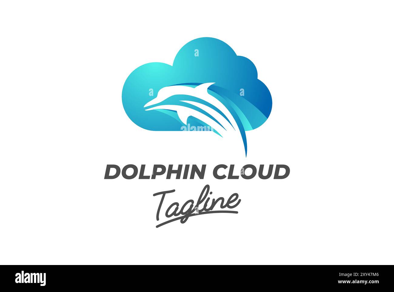 Modern Jumping Ocean Dolphin with Cloud for App Storage Logo Design Vector Stock Vector