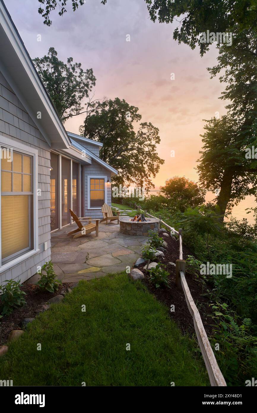 Back exterior or cottage facing Gull Lake Stock Photo - Alamy