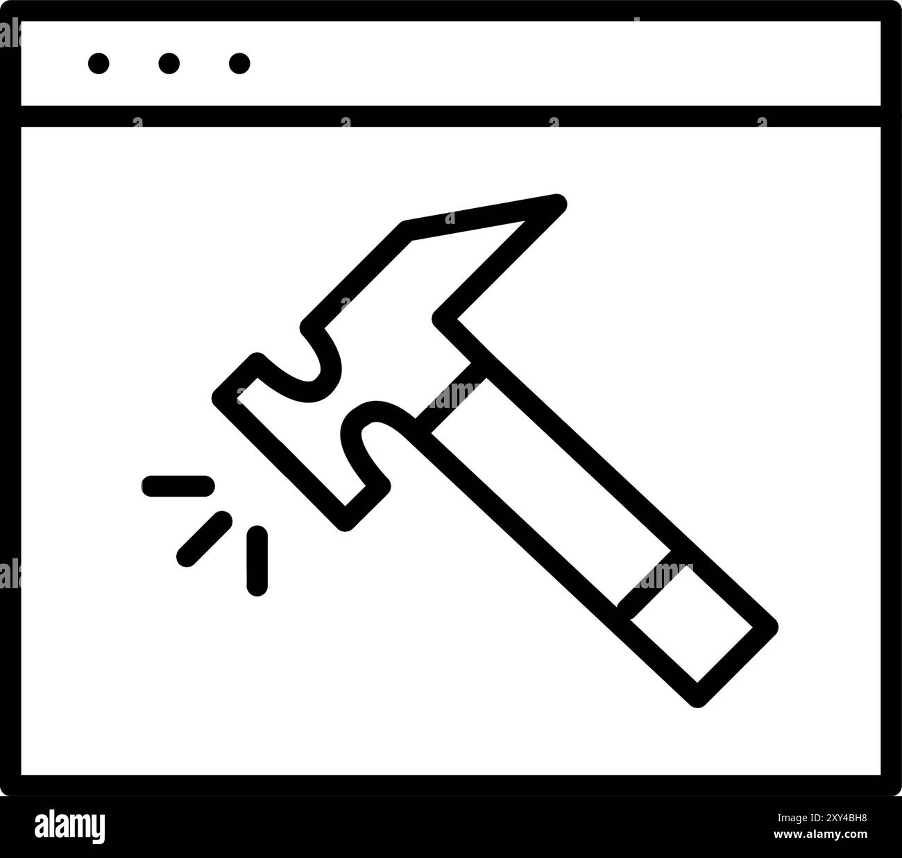 Web page and hammer. Website under construction, web design tools. Pixel perfect vector icon Stock Vector