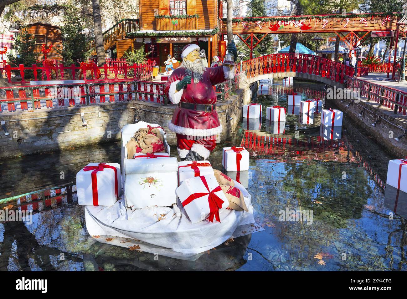 Greece, Drama, December 14, 2016: Santa Claus figurine at greek Christmas market in Drama, Greece, Europe Stock Photo