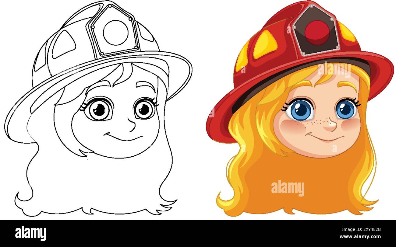Smiling girl wearing a firefighter helmet Stock Vector Image & Art - Alamy
