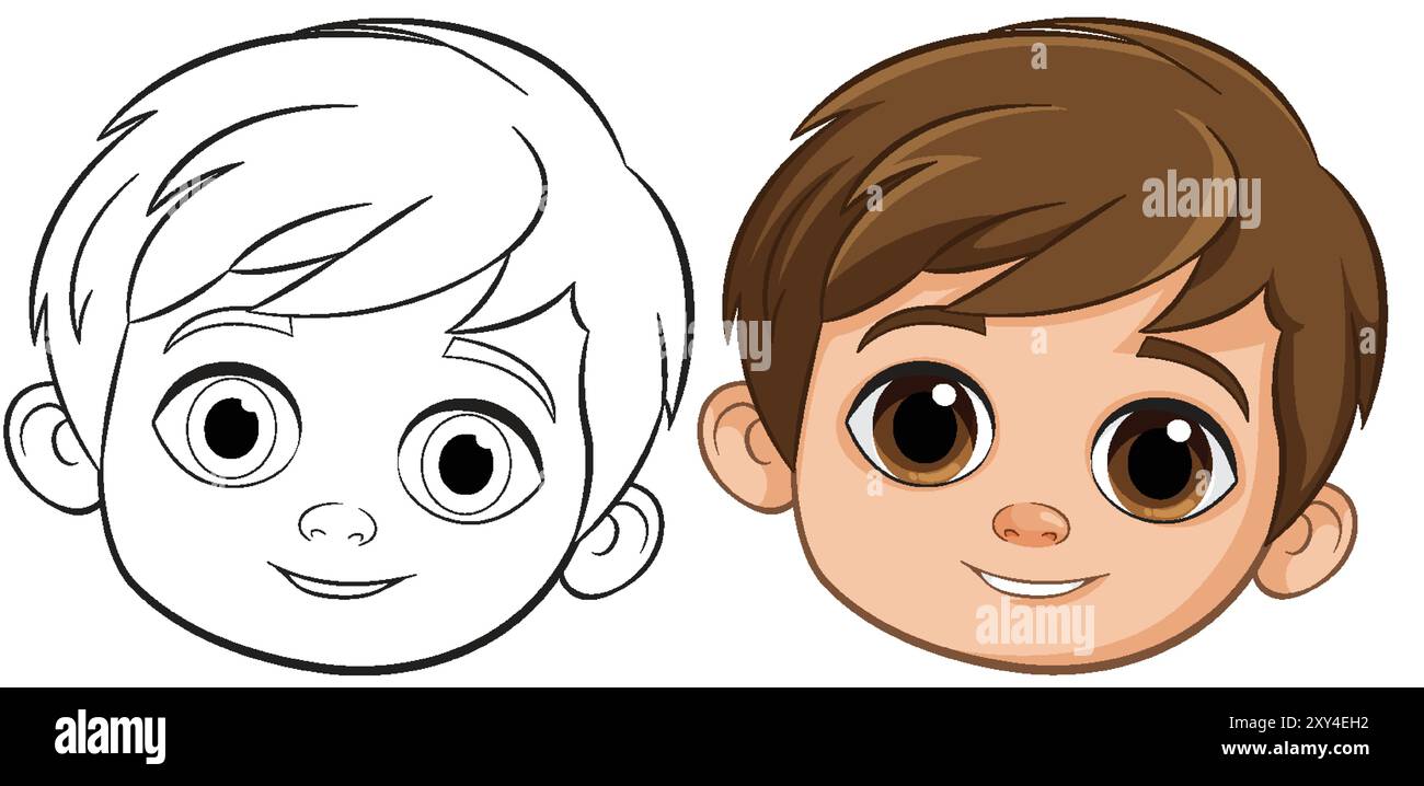 Cute boy's face in color and outline Stock Vector Image & Art - Alamy