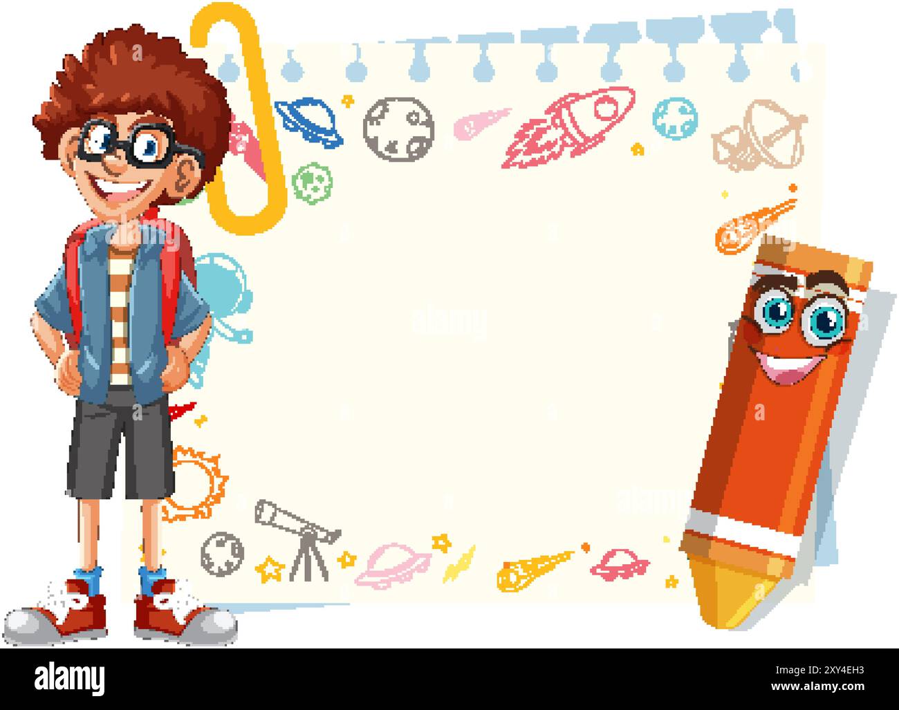 Boy and pencil with space background Stock Vector