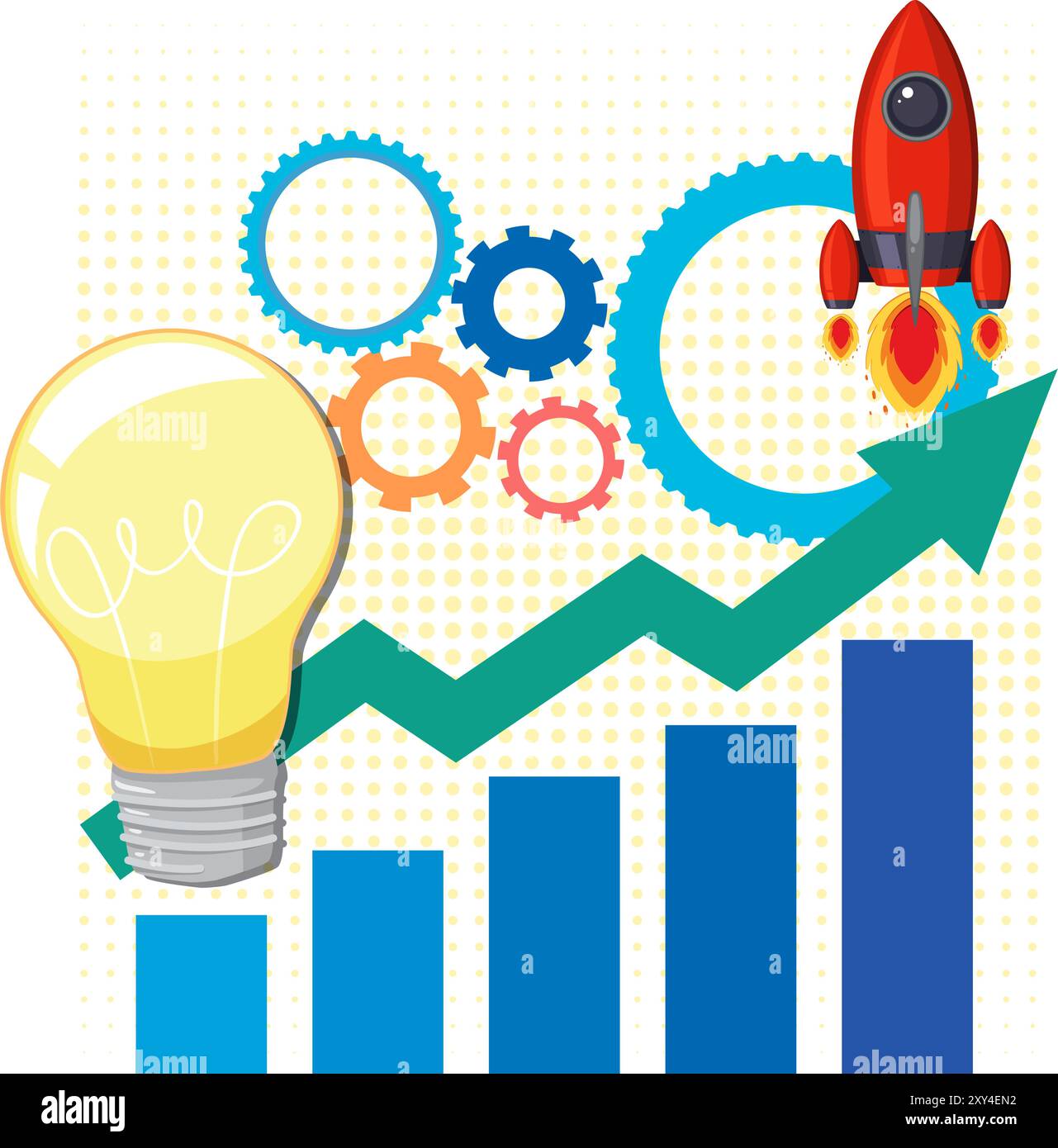 Rocket, lightbulb, gears, and growth chart Stock Vector