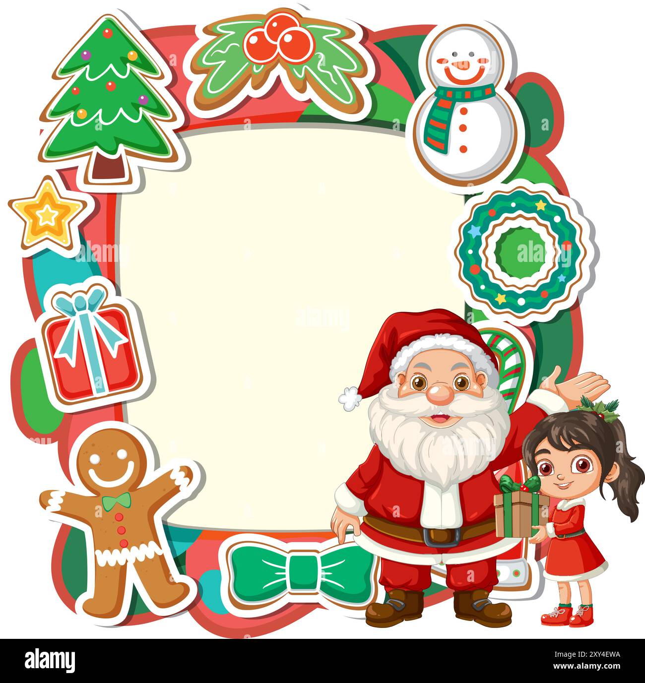 Santa and girl with holiday decorations stock vector image art alamy