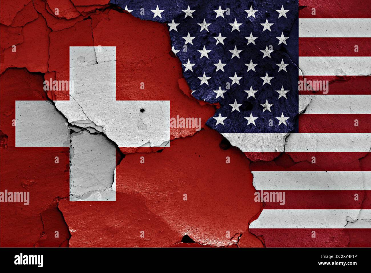 Flags of Switzerland and USA painted on cracked wall Stock Photo - Alamy