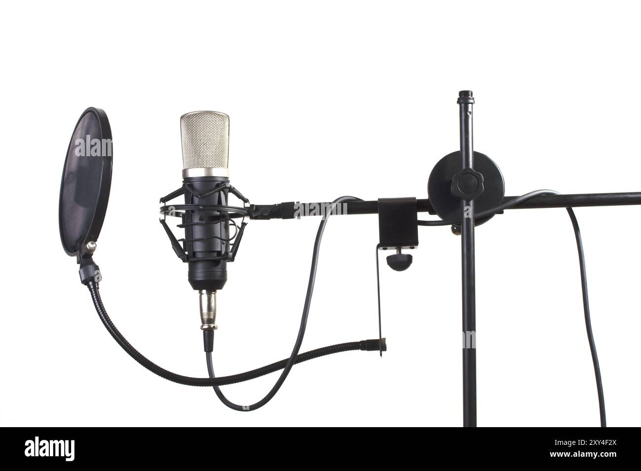 Studio microphone on a stand on white background Stock Photo - Alamy