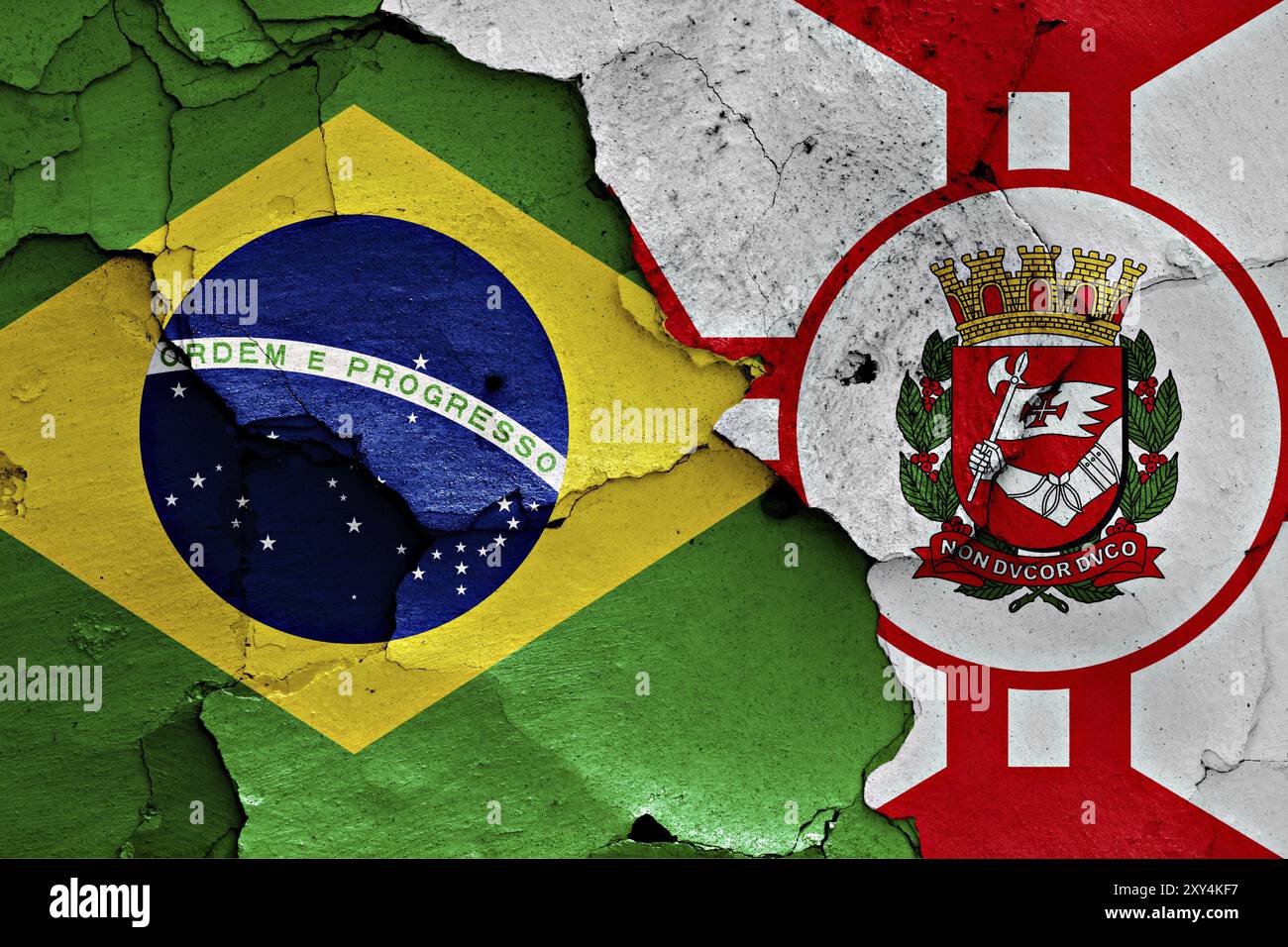 Flags of Brazil and Sao Paulo painted on cracked wall Stock Photo - Alamy