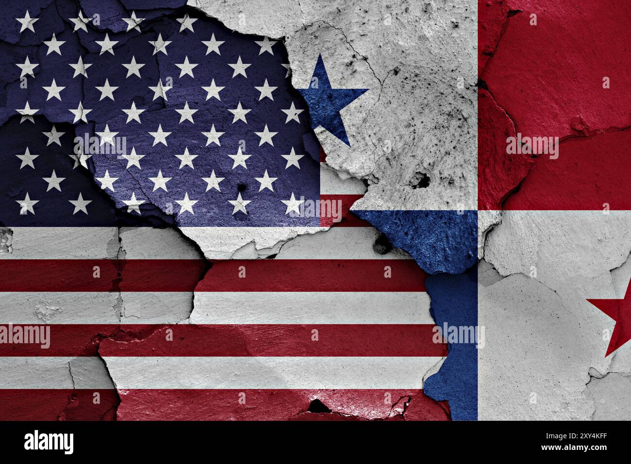 Flags of USA and Panama painted on cracked wall Stock Photo - Alamy