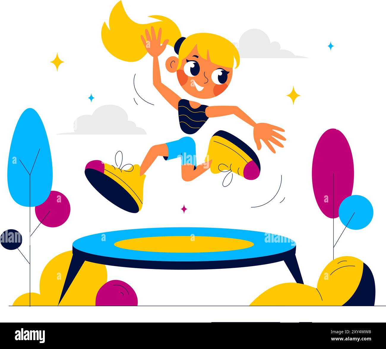 Vector Illustration of a Little Boy or Girl Jumping on a Trampoline ...