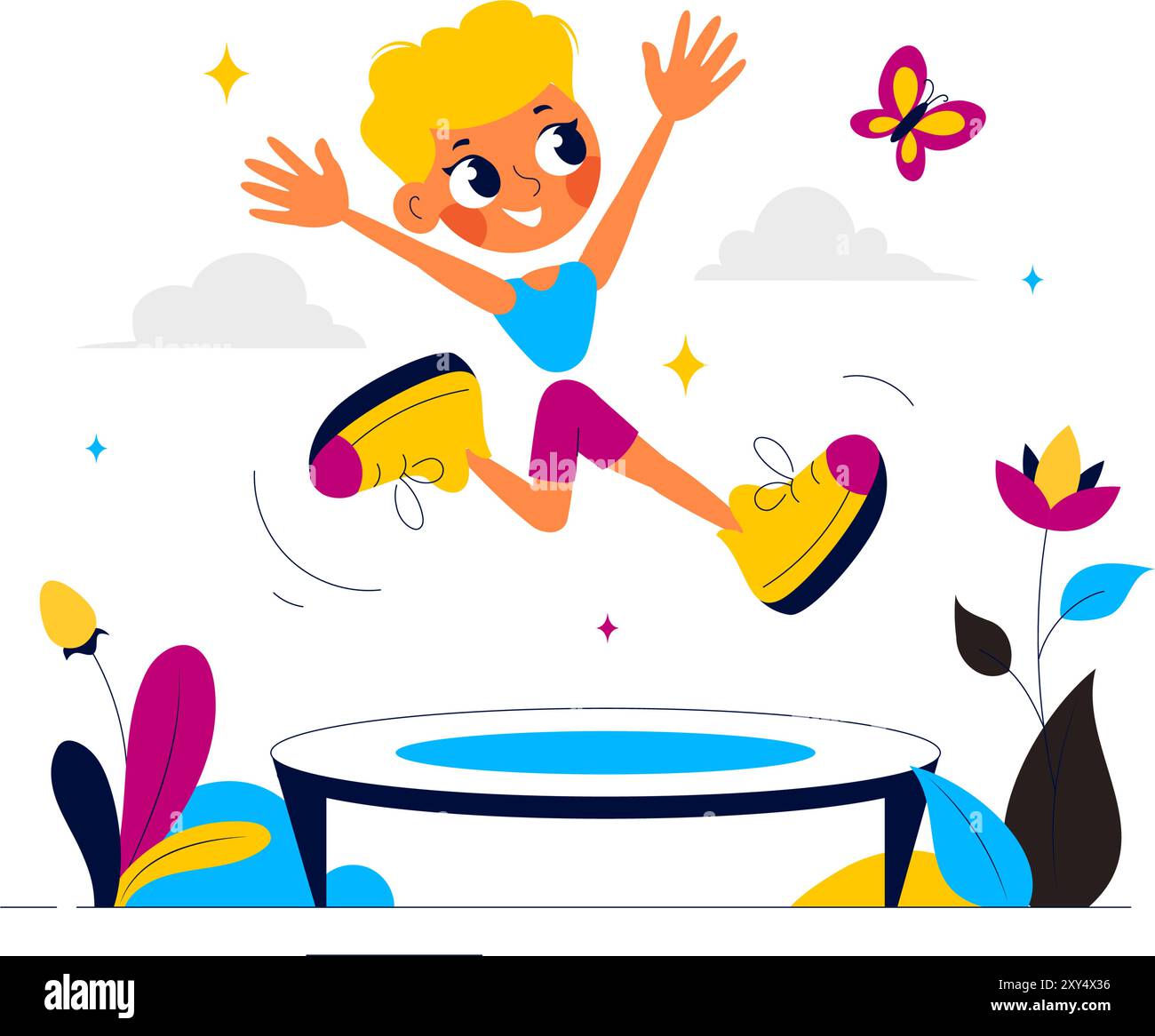 Vector Illustration of a Little Boy or Girl Jumping on a Trampoline ...