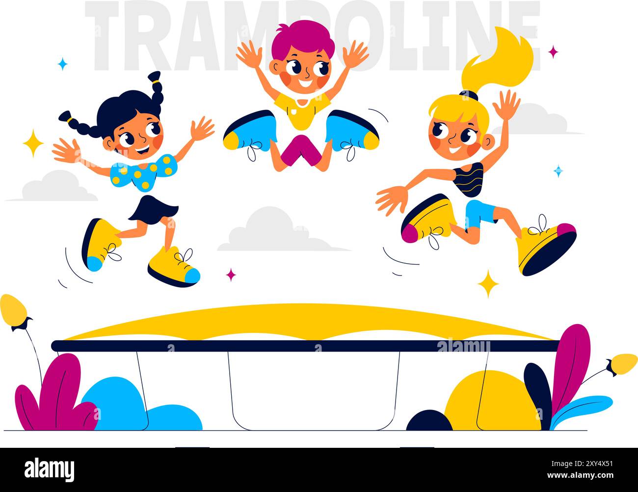 Vector Illustration of a Little Boy or Girl Jumping on a Trampoline ...
