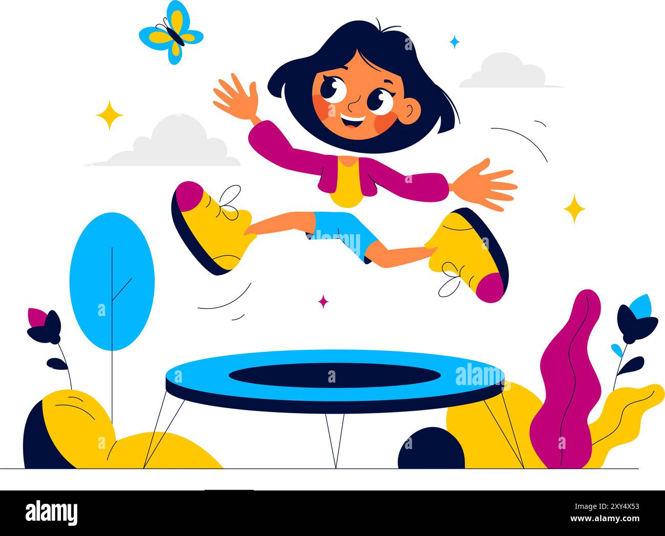 Vector Illustration of a Little Boy or Girl Jumping on a Trampoline ...