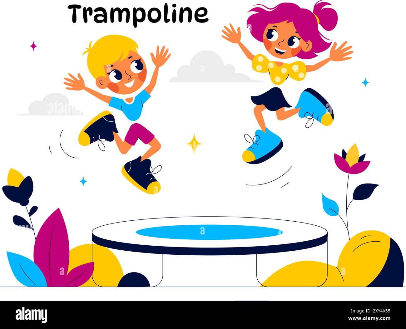 Vector Illustration of a Little Boy or Girl Jumping on a Trampoline ...