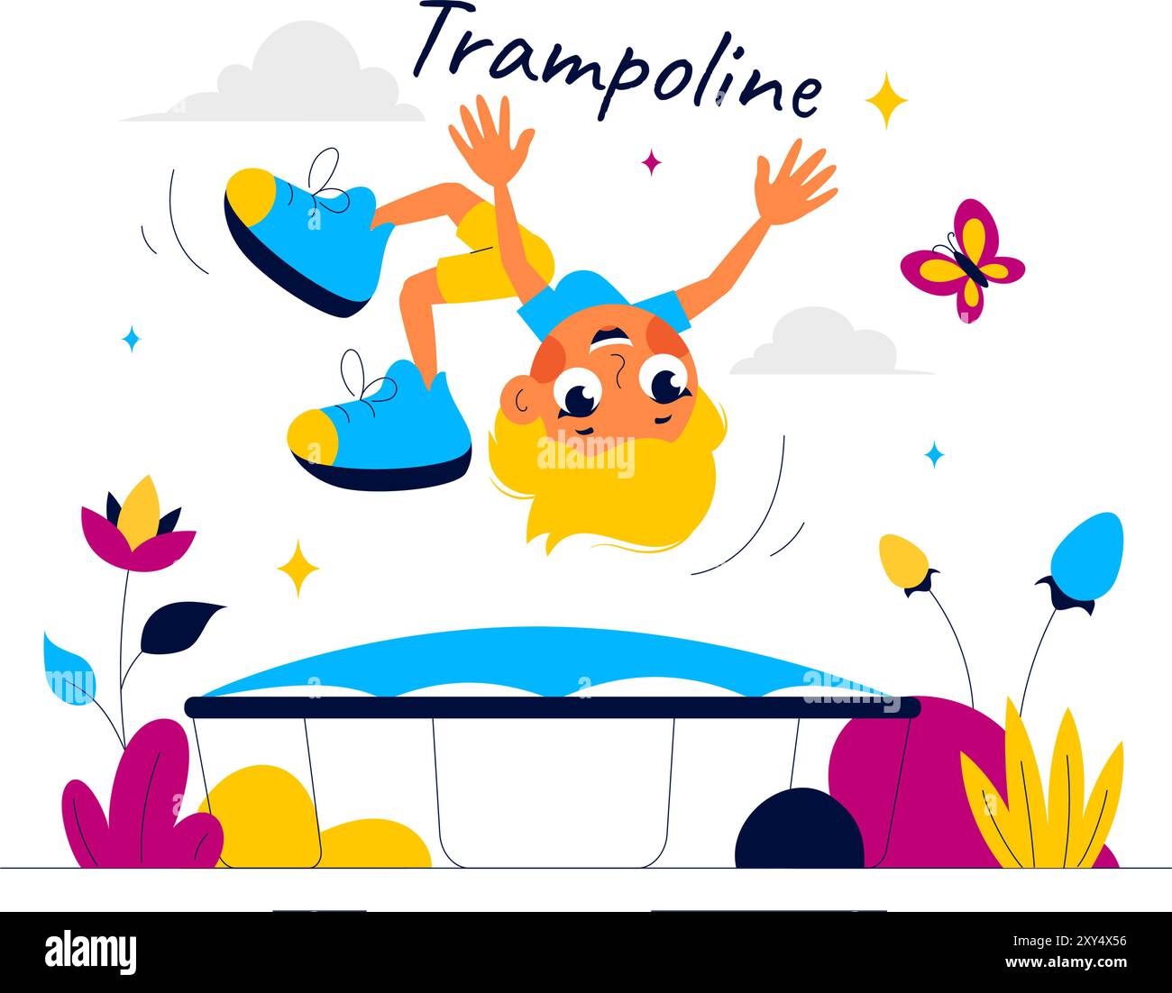 Vector Illustration of a Little Boy or Girl Jumping on a Trampoline ...