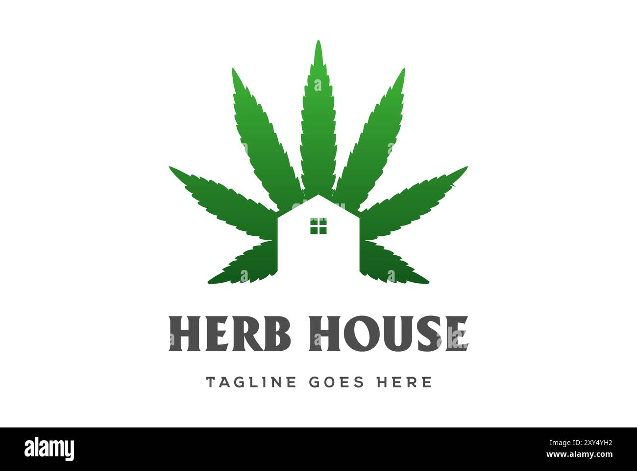 Simple Marijuana Cannabis Ganja Leaf with House for Hemp CBD Oil Logo Design Vector Stock Vector