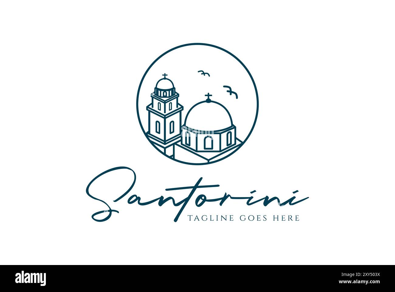 Circular Greece Greek Santorini Building Town City Logo Design Vector Stock Vector