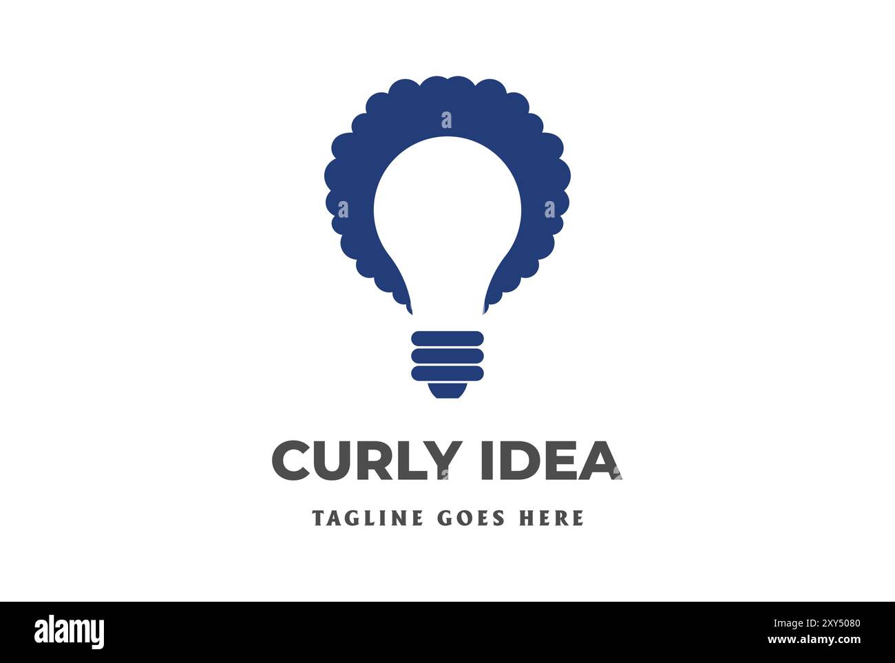 Simple Minimalist Clever Curly Hair with Lamp Light Bulb for Smart Idea Innovation Logo Design Vector Stock Vector