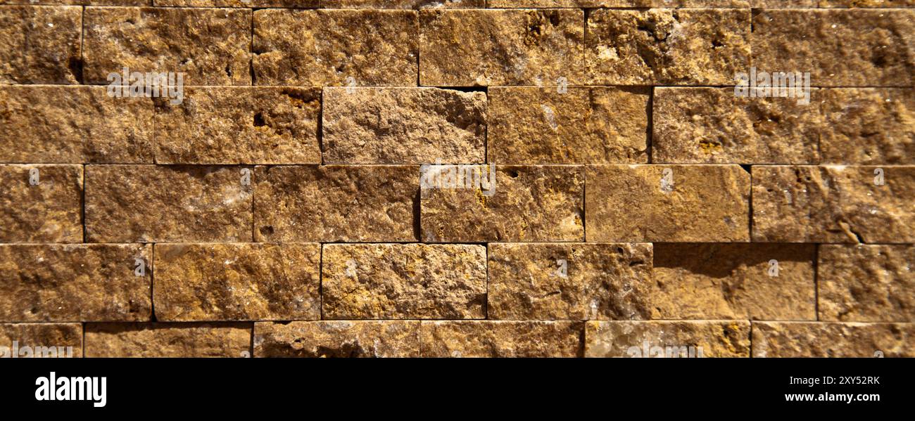 Rectangular cut out beige organic marble wall texture background can be, tile seamless lined up Stock Photo