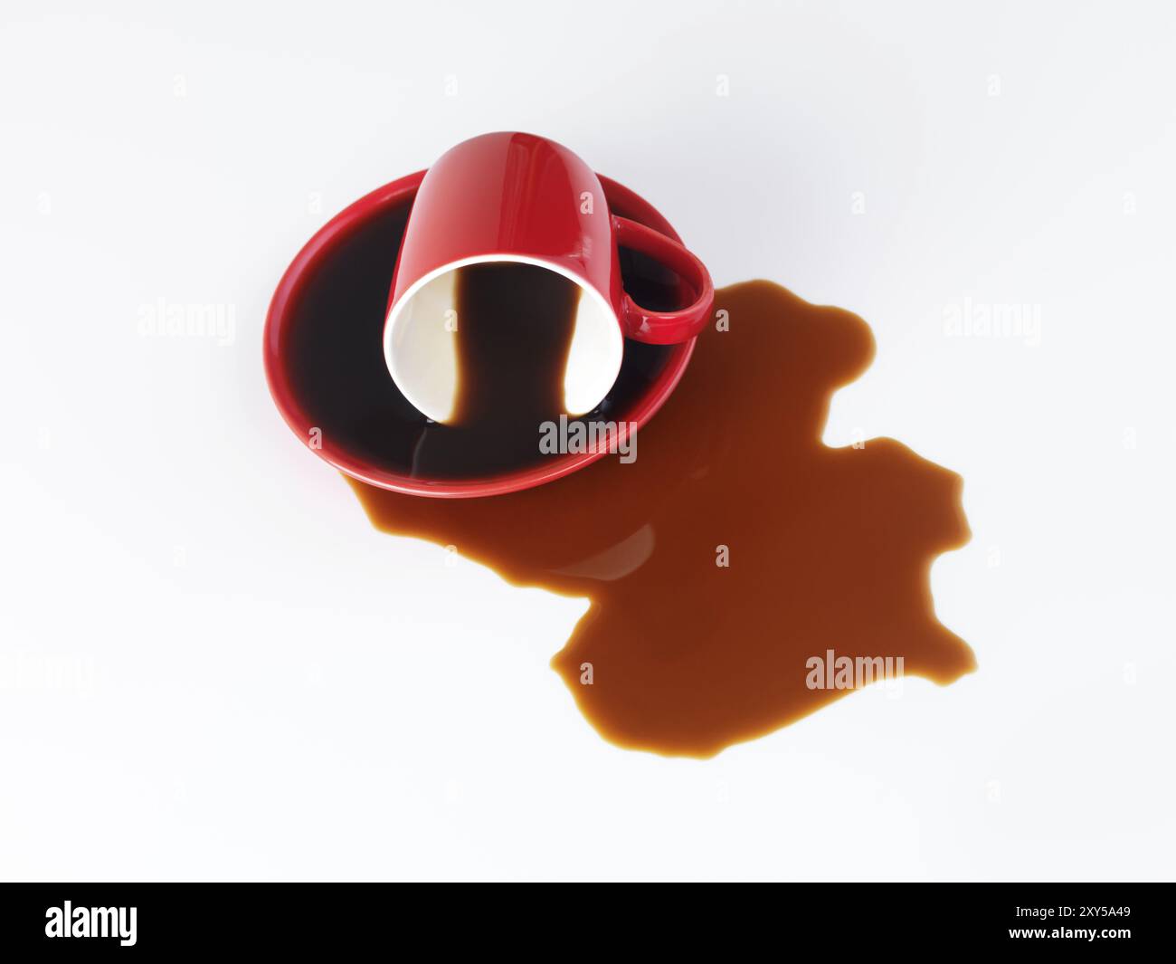 Spilled red coffee cup isolated on white background Stock Photo