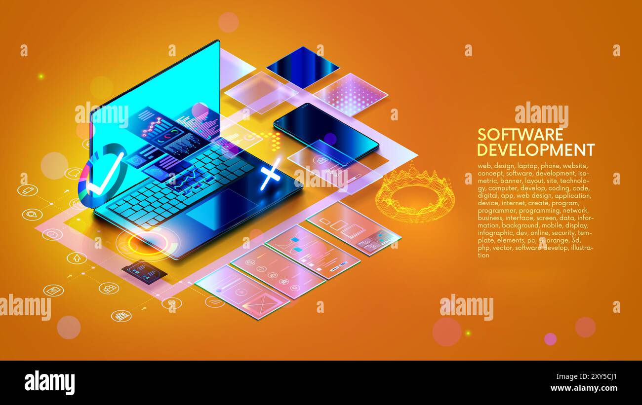 Web design, website create isometric concept. Software development, web ...