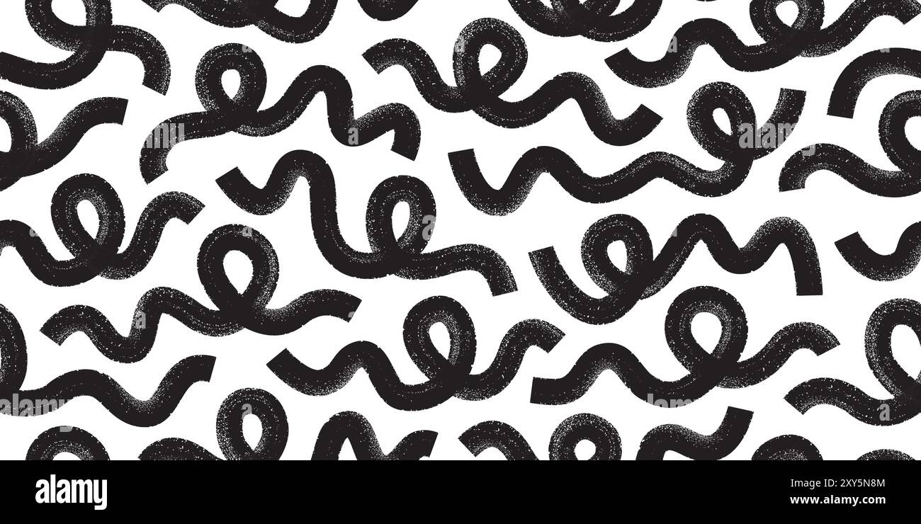 Abstract ink brush waves, squiggles, strokes vector seamless pattern. Modern curly lines banner, poster, background. Stock Vector