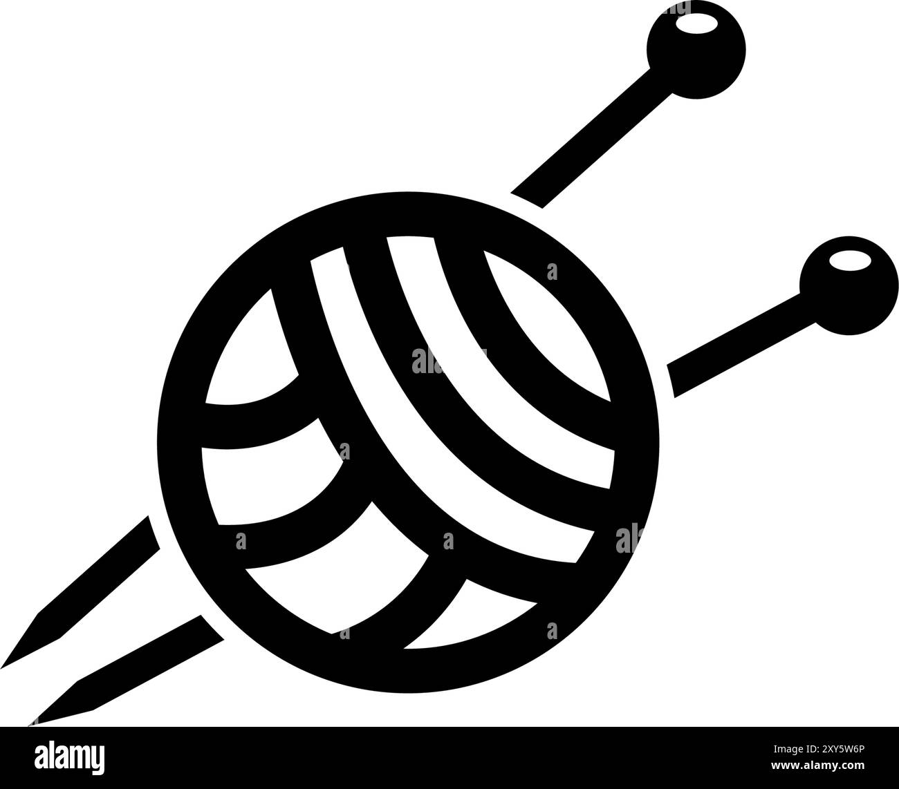 Modern knitting icon featuring needles and a yarn ball. Stock Vector