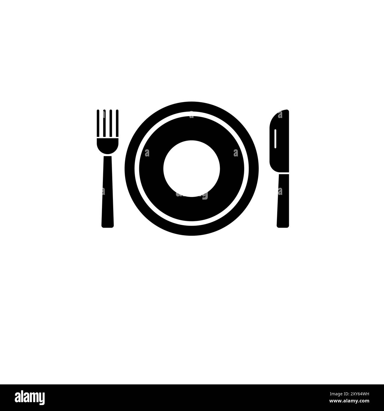 Plate and Cutlery, Fork, Knife Solid Flat Vector Icon Isolated on White Background. Stock Vector