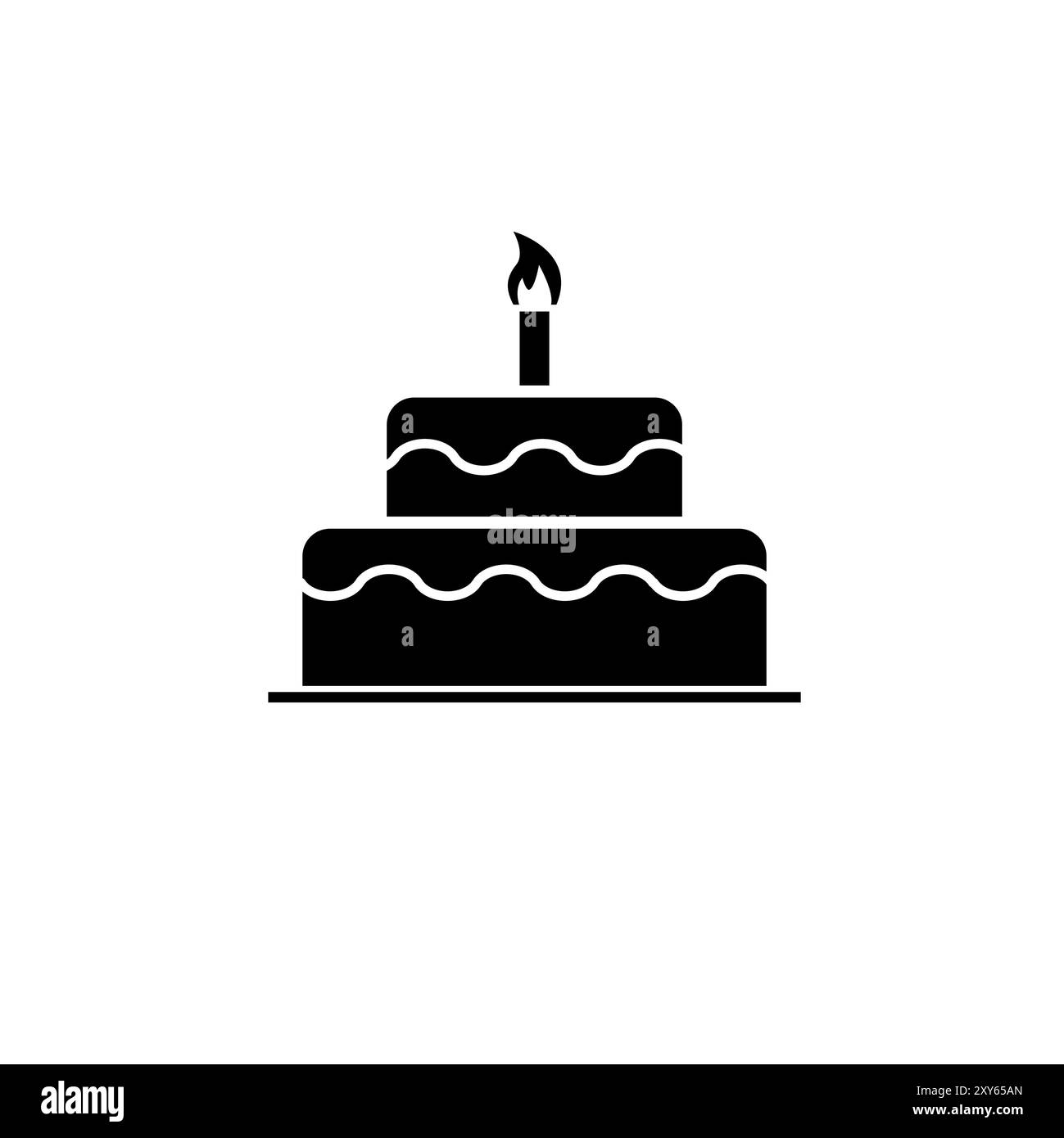 Birthday Cake, Sweet Pie Solid Flat Vector Icon Isolated on White Background. Stock Vector