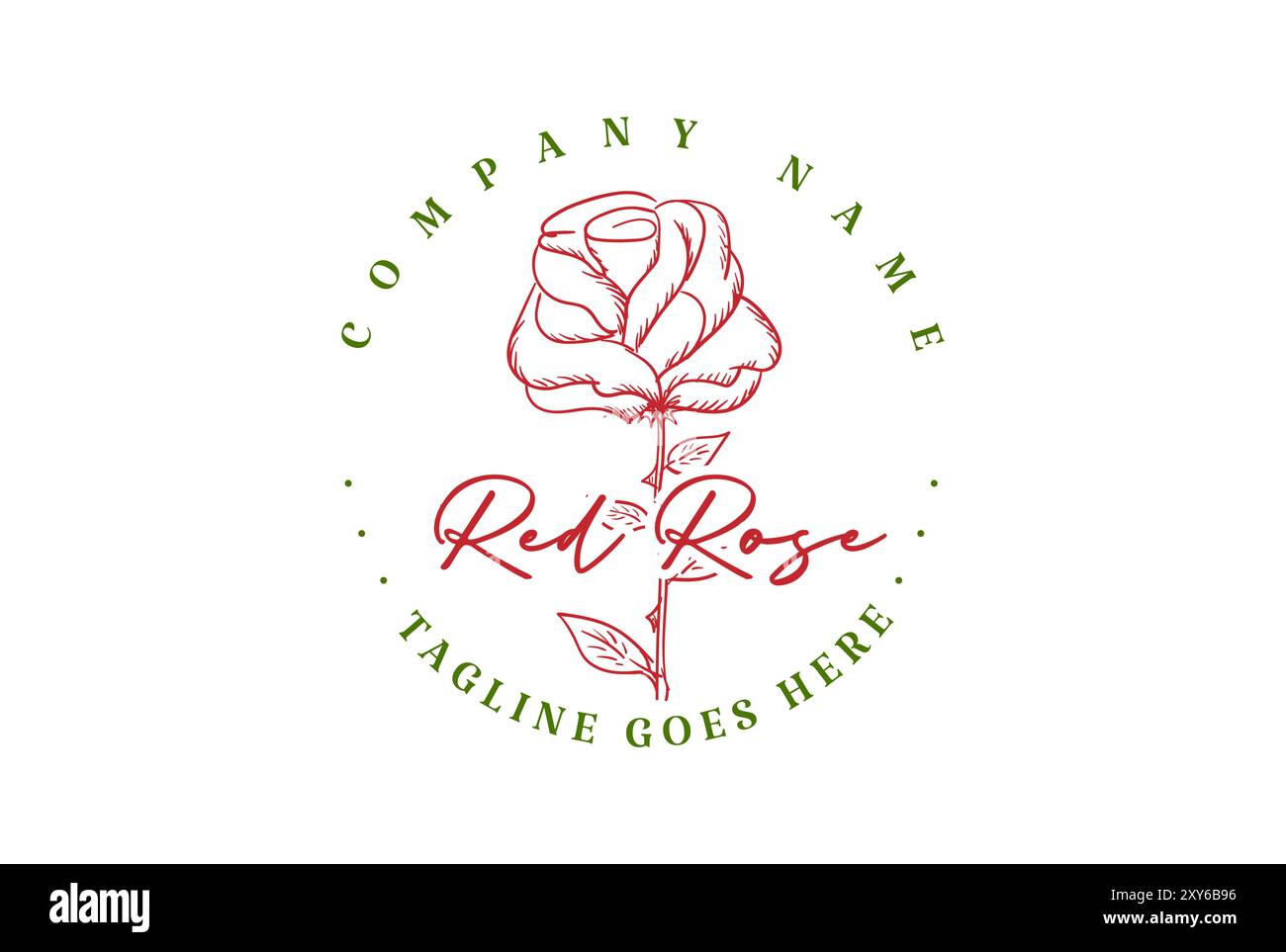 Retro Vintage Hand Drawn Red Rose Flower Logo Design Stock Vector Image ...