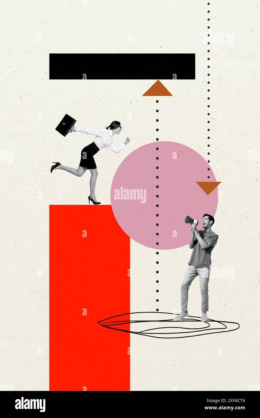 Promoting Vertical Image Vertical photo collage of two happy business partners guy promote ...