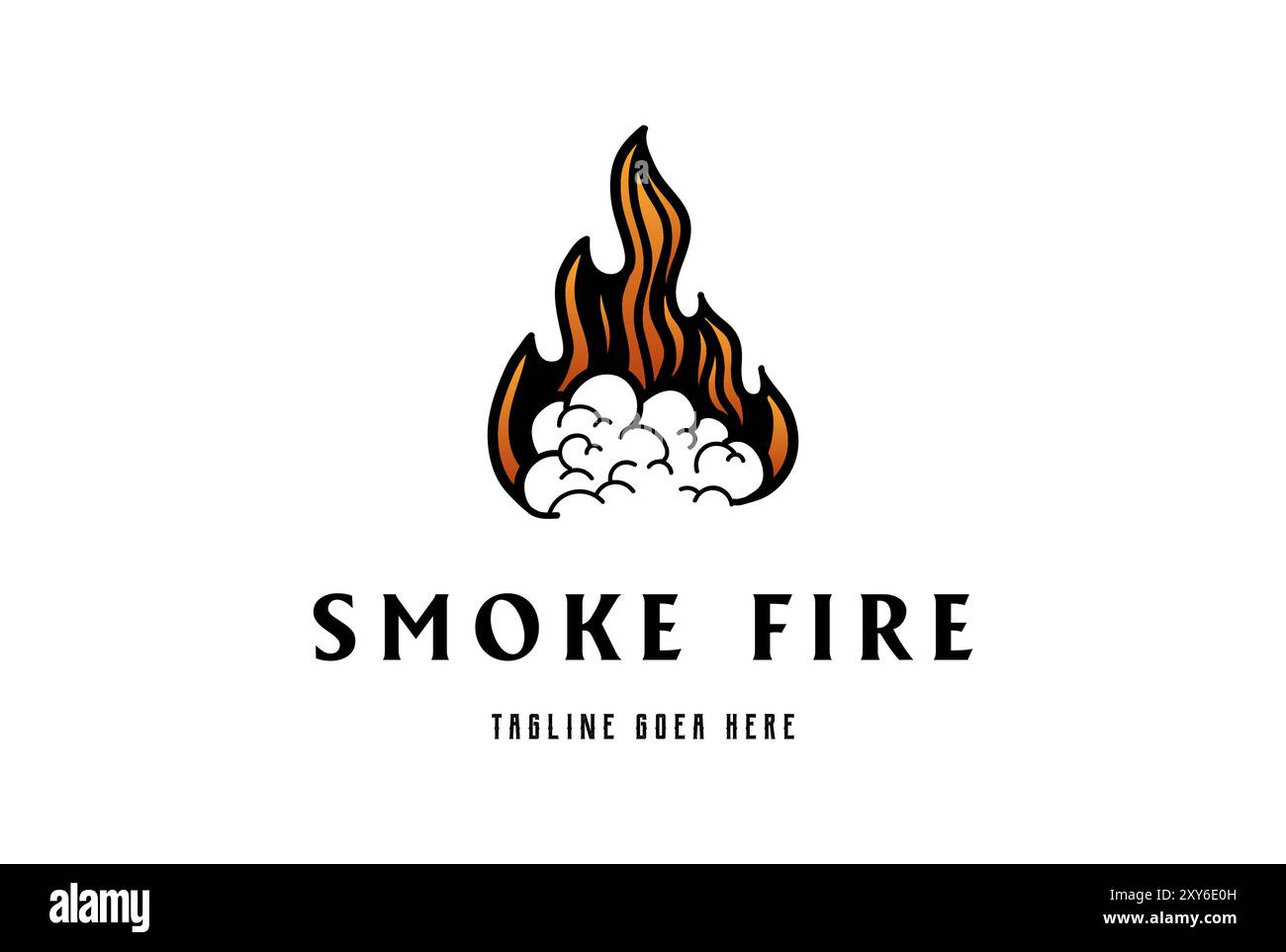 Simple Modern Cloud Smoke with Flame Fire Logo Design Vector Stock Vector