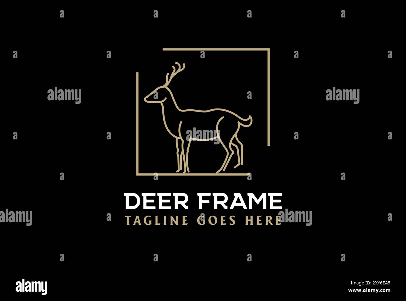 Golden Deer Elk Reindeer Moose with Square Frame Logo Design Vector ...