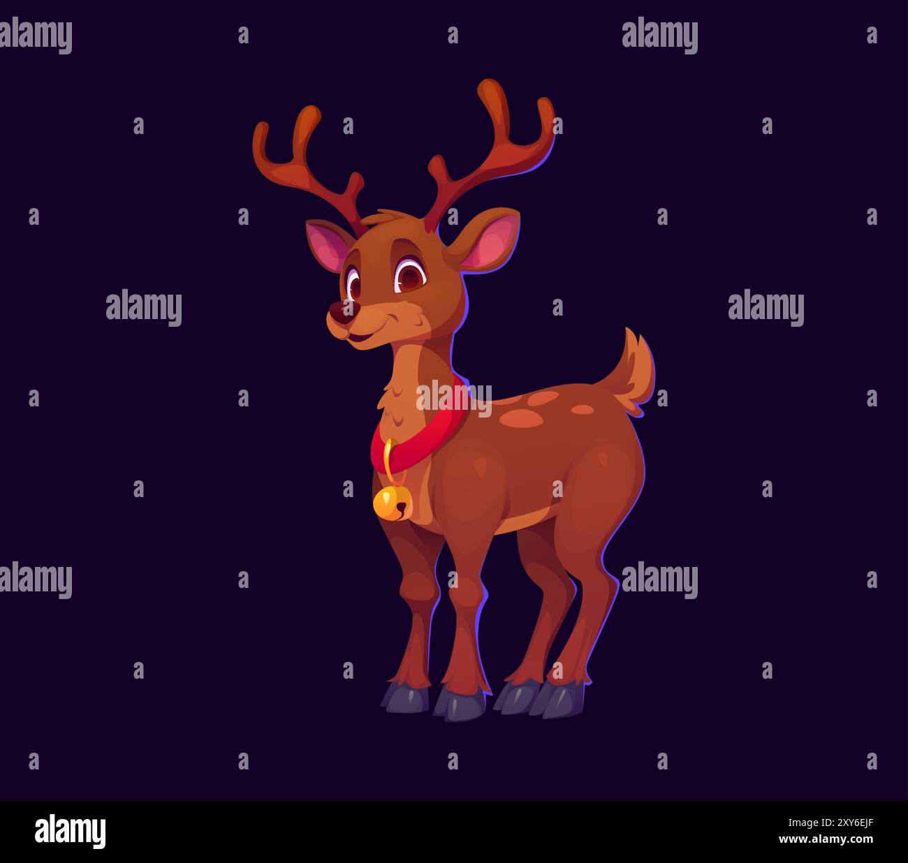 Cartoon Christmas Santa reindeer character with antlers and a bell ...