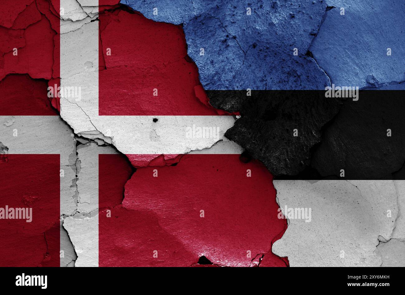 Flags of Denmark and Estonia painted on cracked wall Stock Photo - Alamy