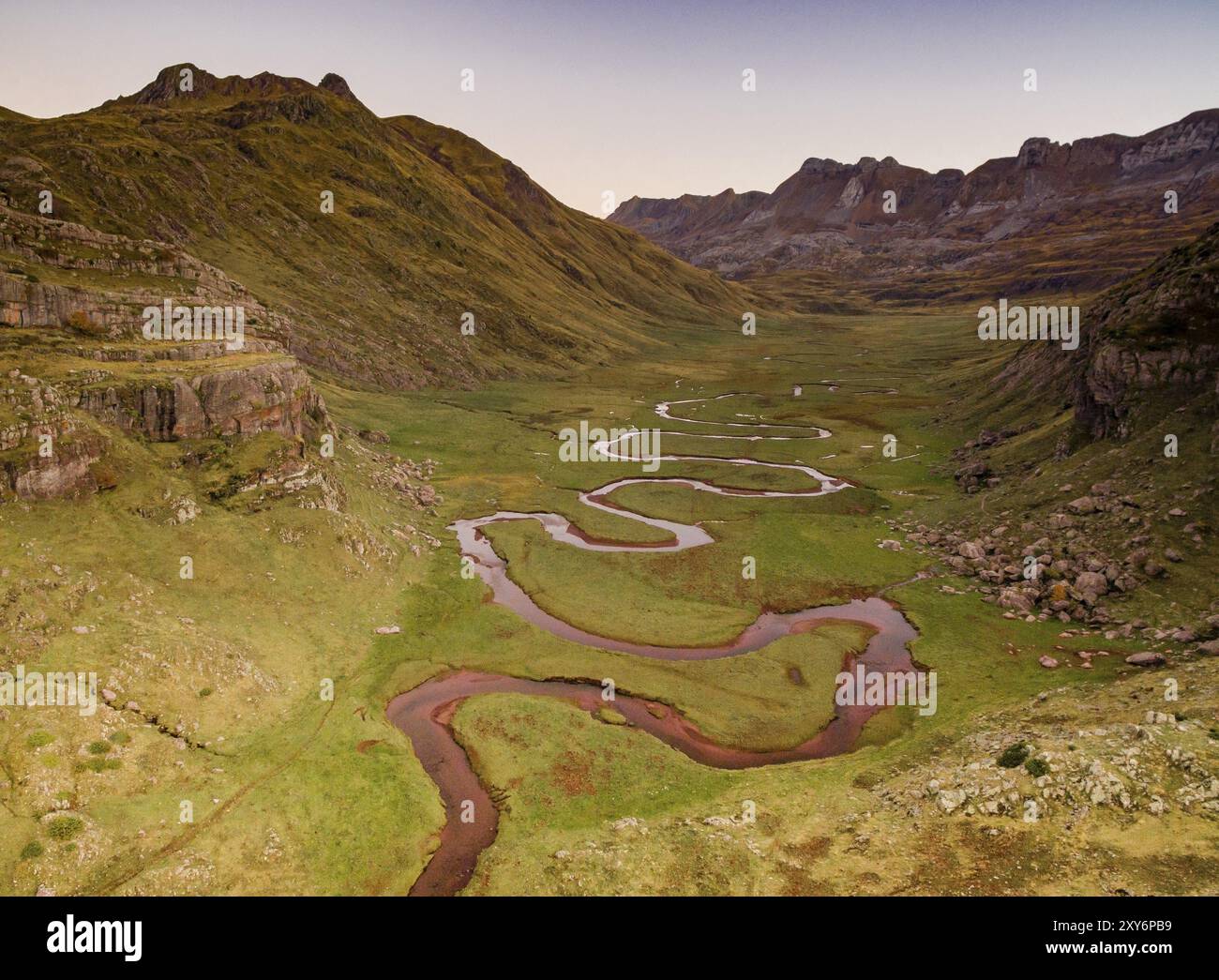 Aragon Subordan river, Aguas Tuertas, Guarrinza, Municipality of Anso, Valley of Hecho, western valleys, Pyrenean mountain range, province of Huesca, Stock Photo