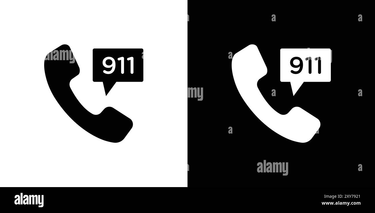 Call 911 phone number icon set in black and white color. simple flat ...