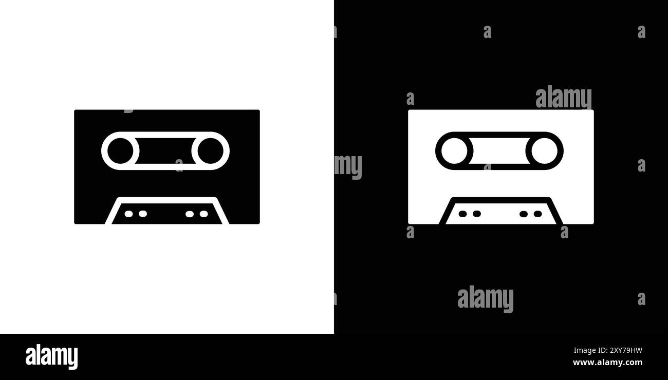 Cassette tape icon set in black and white color. simple flat vector ...