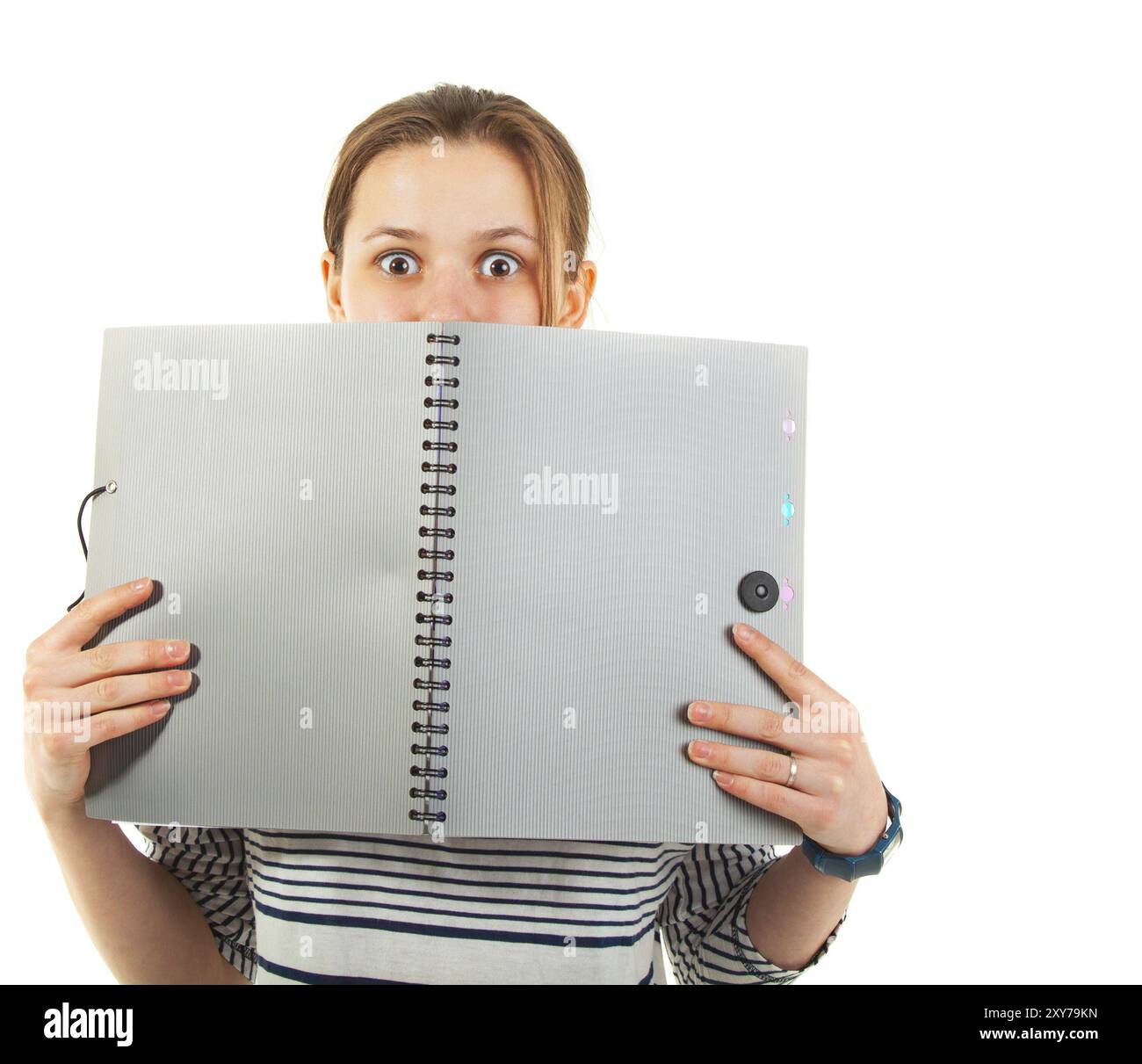 Teenager schoolgirl with textbook isolated on white background Stock ...