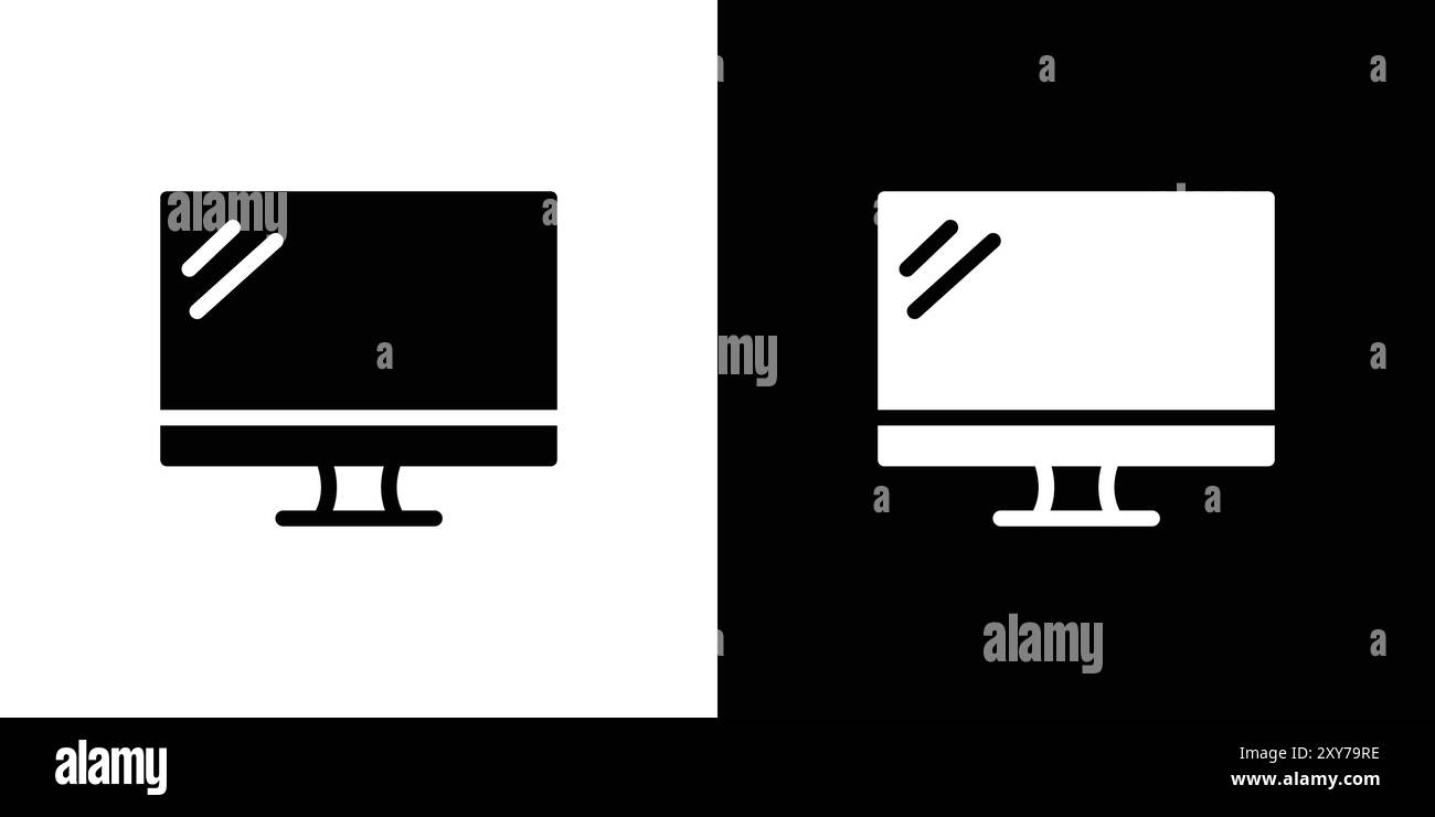 Computer monitor icon set in black and white color. simple flat vector ...